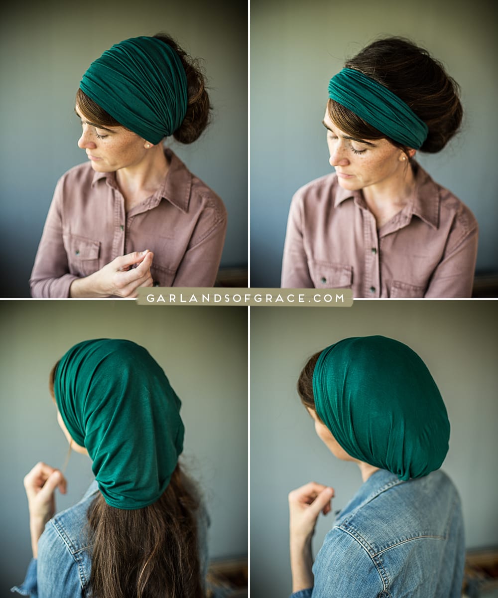 Full coverage convertible cowl style christian headcoverings and cancer patient scarves