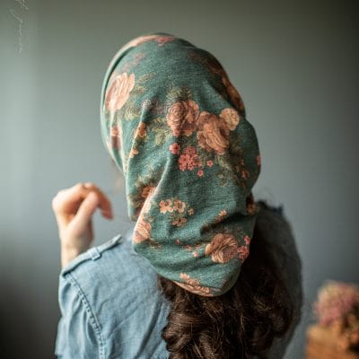 Spruce Heathered Rose Cowl Headwrap