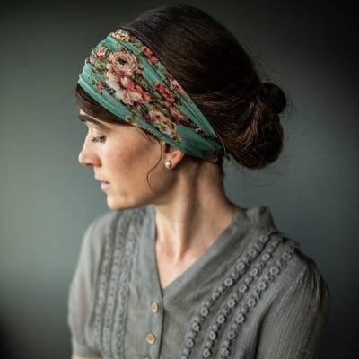 Victorian Roses in Aqua Cowl Headwrap