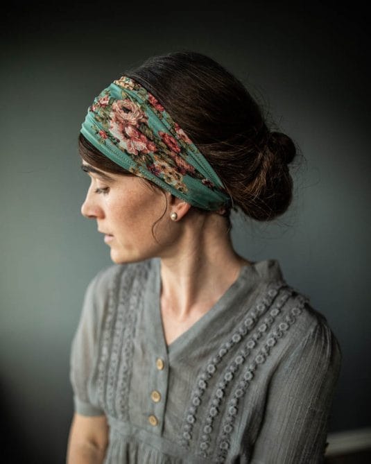 Cecily's Victorian Roses in Aqua Heirloom Headwrap