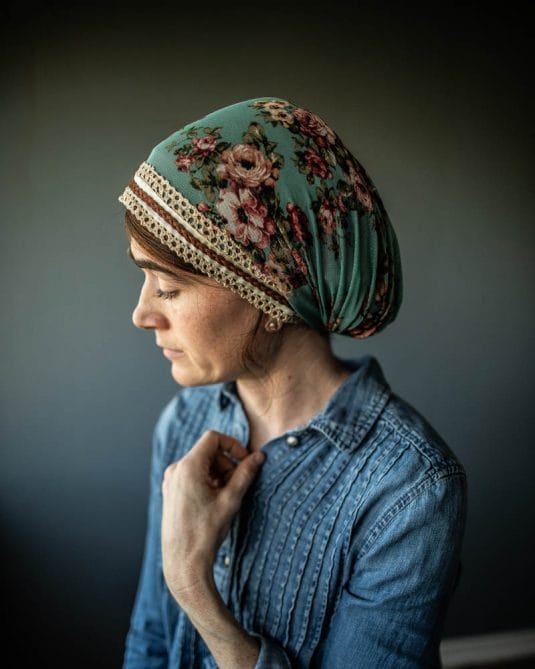 Meg’s Victorian Aqua Reflections Snood Headcovering