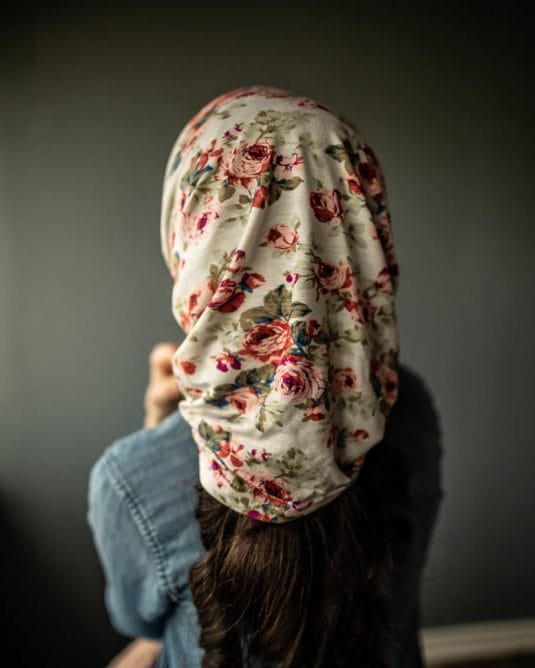 Soft white Roses Victorian Cowl Headwrap