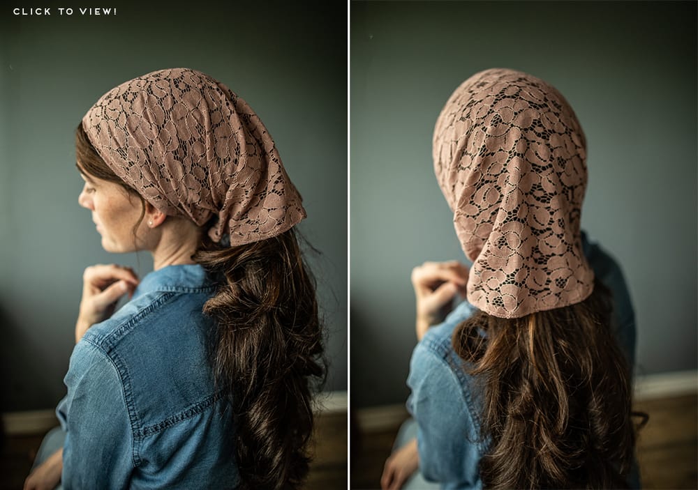 Lace prayer veil style headcoverings and headwraps