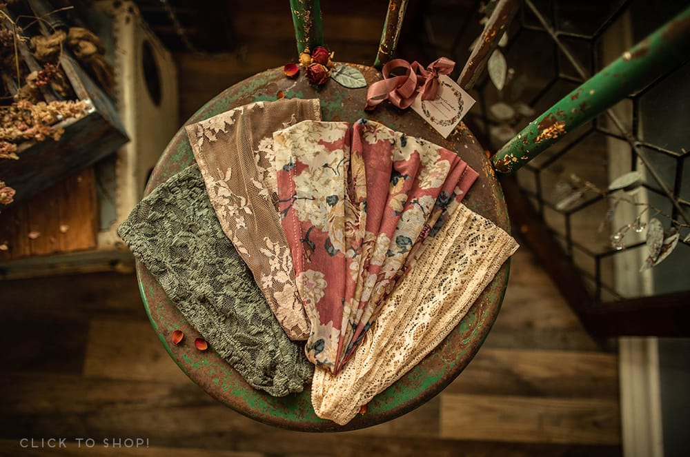 lace and floral headcoverings, chemo scarves, prayer veils