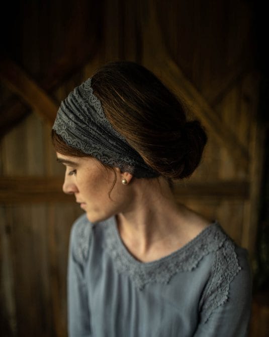 Cecily’s Slate Victorian Lace Headwrap