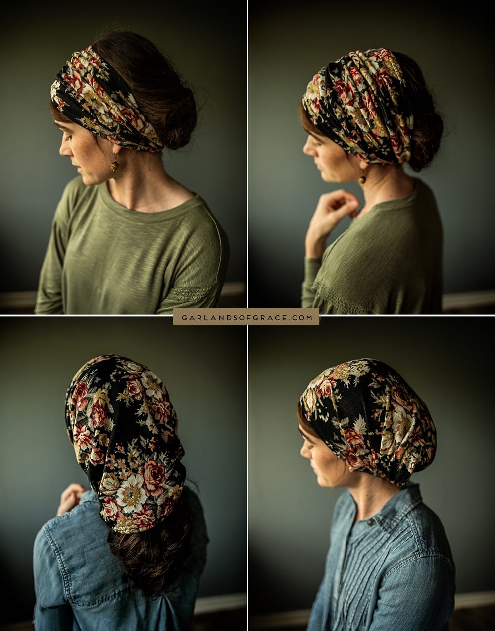 Soft Sweater FLoral Cowl style long headcoverings and chemo scarves