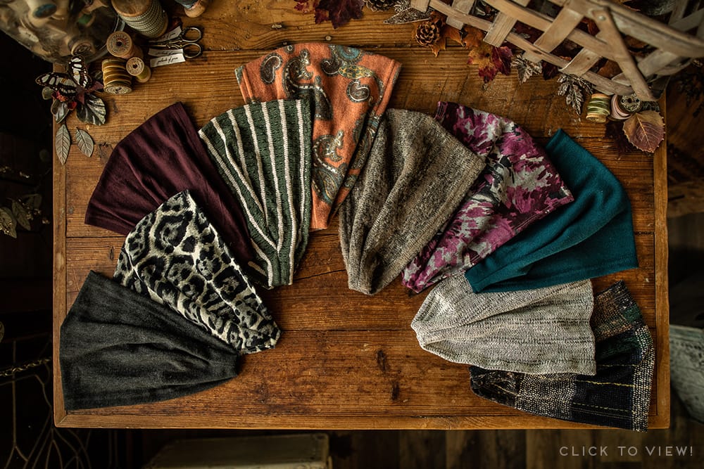 Plaid stretch headband style headcoverings, chemo scarves