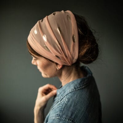 Cecily’s Rose Gold Leaf Chiffon Tie On Covering