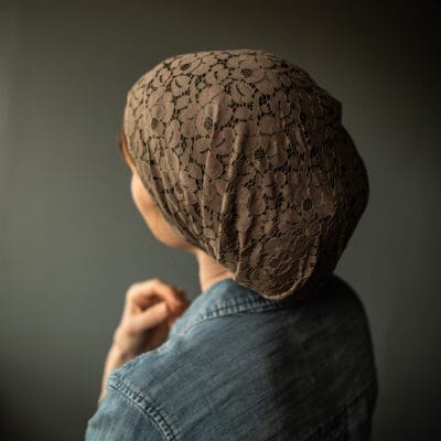 Meg’s Taupe Lace Snood Covering