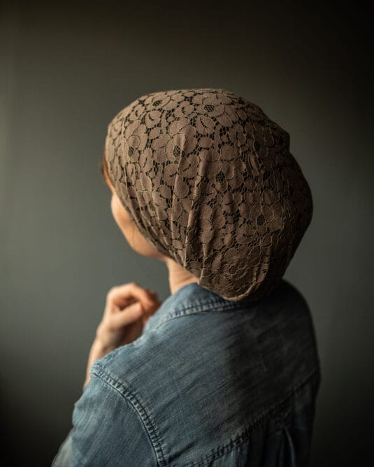 Meg’s Taupe Lace Snood Covering