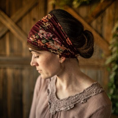 Cecily's Garnet Floral Heirloom Headwrap