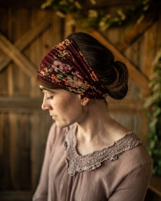 Cecily's Garnet Floral Heirloom Headwrap