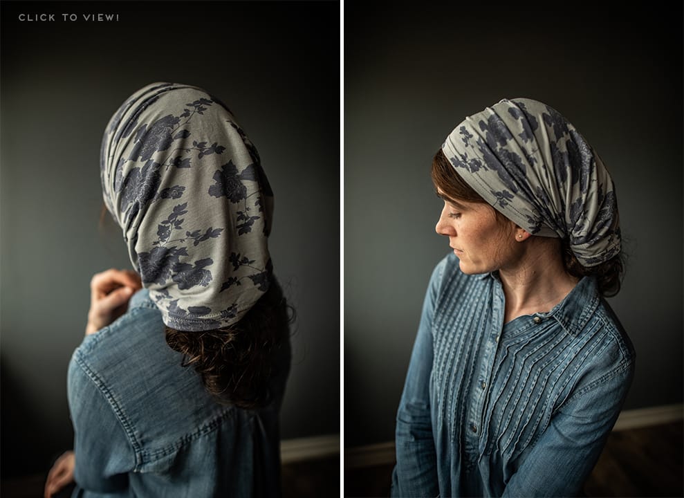 Blue Floral Convertible Cowl style headcovering