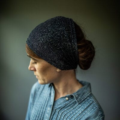 Cecily’s Navy Shimmer Symphony Tie On Headwrap