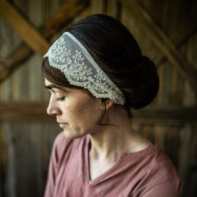 Katherine’s Ivory Providence Tie-On Lace Headwrap