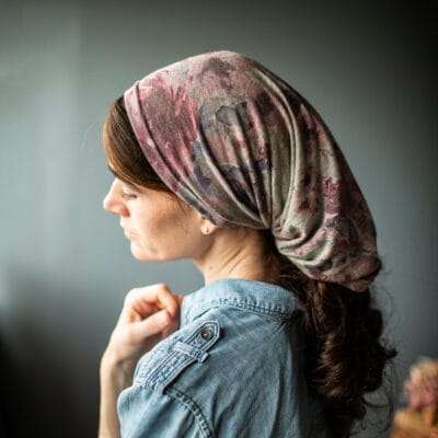Heathered Plum Rose Cowl Headwrap