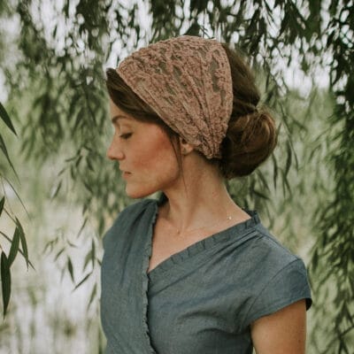 Cecily's Mocha Rose Tie On Lace Headcovering